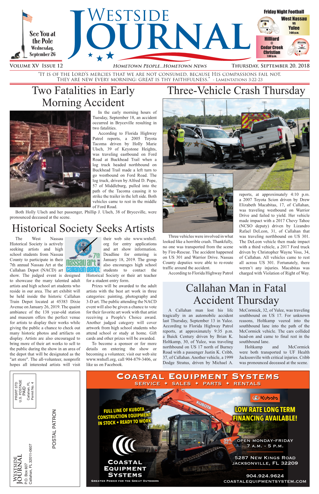 Two Fatalities in Early Morning Accident Three-Vehicle Crash Thursday Callahan Man in Fatal Accident Thursday Historical Society