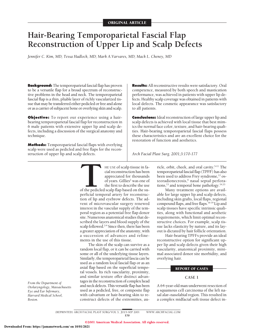 Hair-Bearing Temporoparietal Fascial Flap Reconstruction of Upper Lip and Scalp Defects