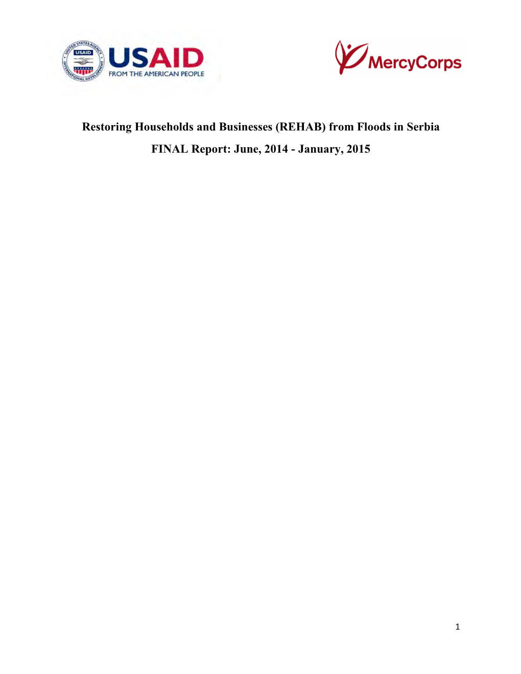 From Floods in Serbia FINAL Report: June, 2014 - January, 2015