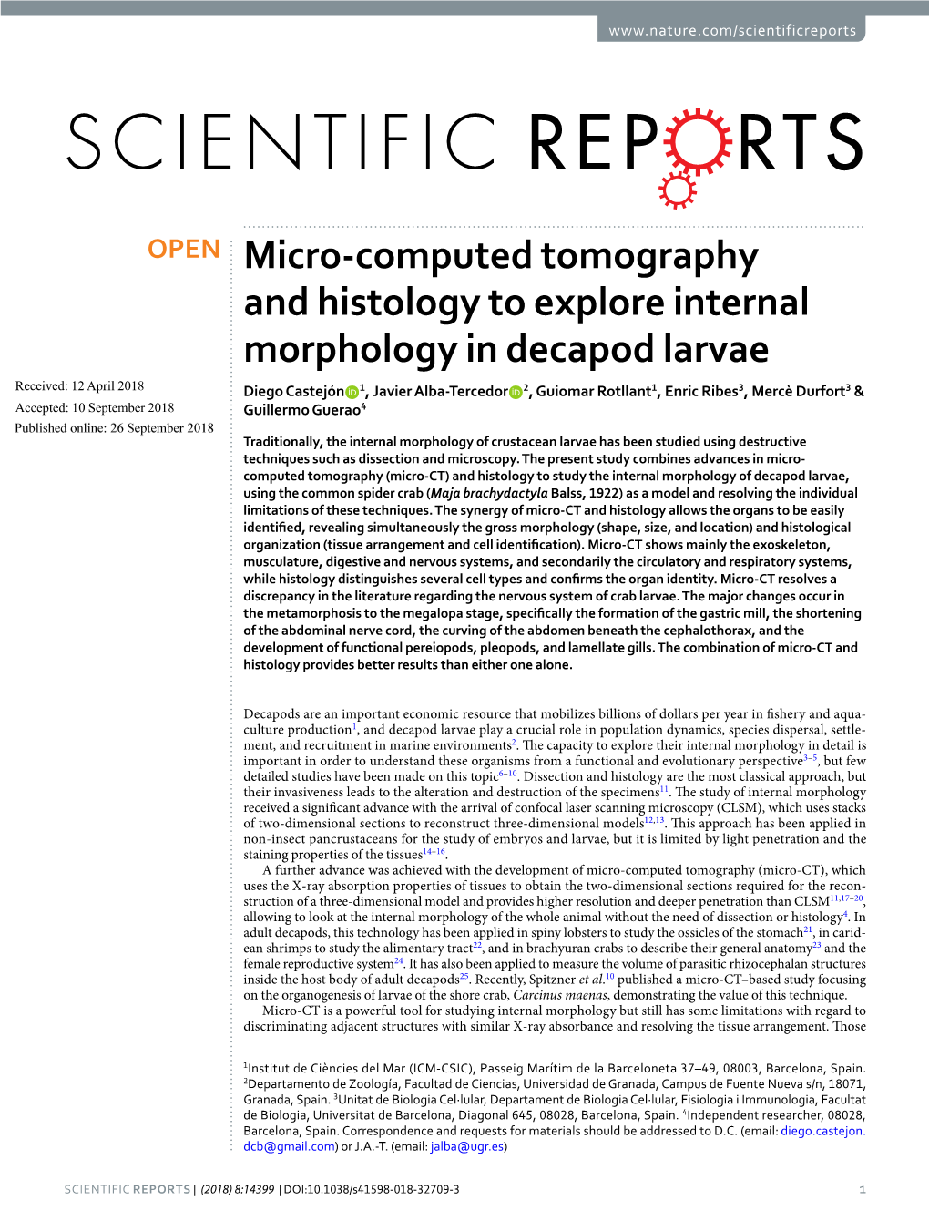 Micro-Computed Tomography and Histology to Explore Internal Morphology in Decapod Larvae