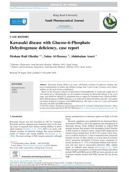 Kawasaki Disease with Glucose-6-Phosphate Dehydrogenase Deﬁciency, Case Report