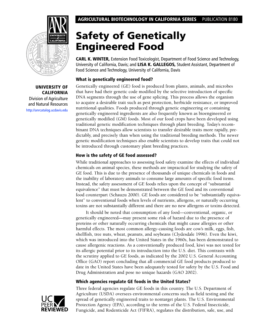 Safety of Genetically Engineered Food