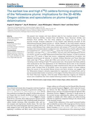 The Earliest Low and High Δ18o Caldera-Forming Eruptions of the Yellowstone Plume: Implications for the 30-40 Ma Oregon Caldera