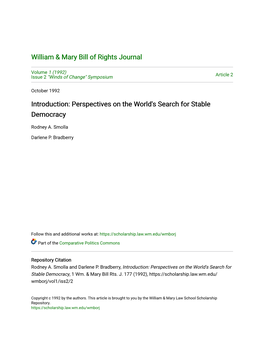 Introduction: Perspectives on the World's Search for Stable Democracy
