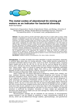 The Metal Oxides of Abandoned Tin Mining Pit Waters As an Indicator for Bacterial Diversity Andri Kurniawan