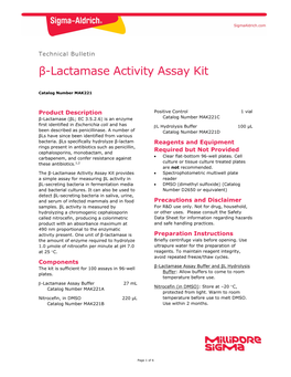 Β-Lactamase Activity Assay Kit