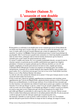 Dexter (Saison 3) L’Assassin Et Son Double