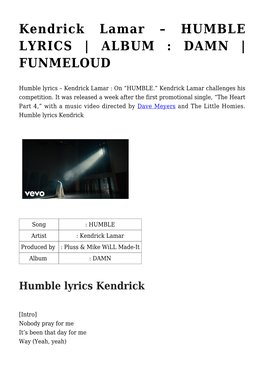 Kendrick Lamar &#8211; HUMBLE LYRICS | ALBUM : DAMN