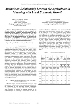 Analysis on Relationship Between the Agriculture in Maoming with Local Economic Growth