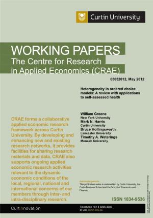 WORKING PAPERS the Centre for Research in Applied Economics (CRAE) 05052012, May 2012