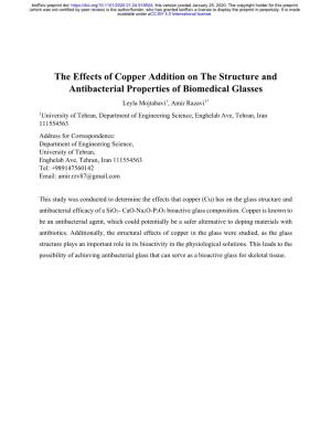 The Effects of Copper Addition on the Structure and Antibacterial