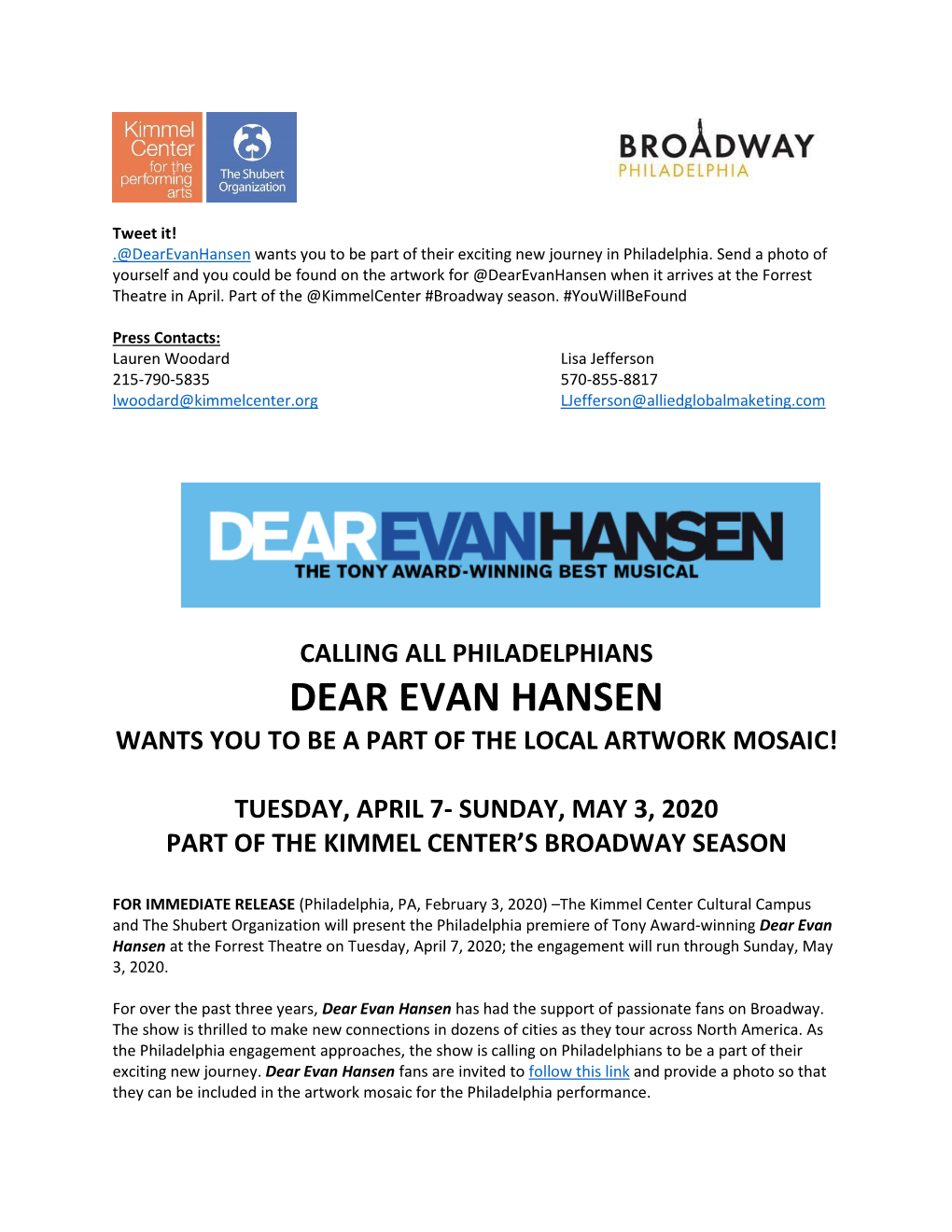 Dear Evan Hansen Wants You to Be a Part of the Local Artwork Mosaic!