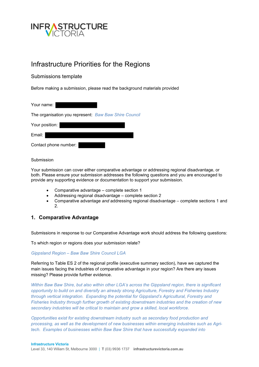 Infrastructure Priorities for the Regions