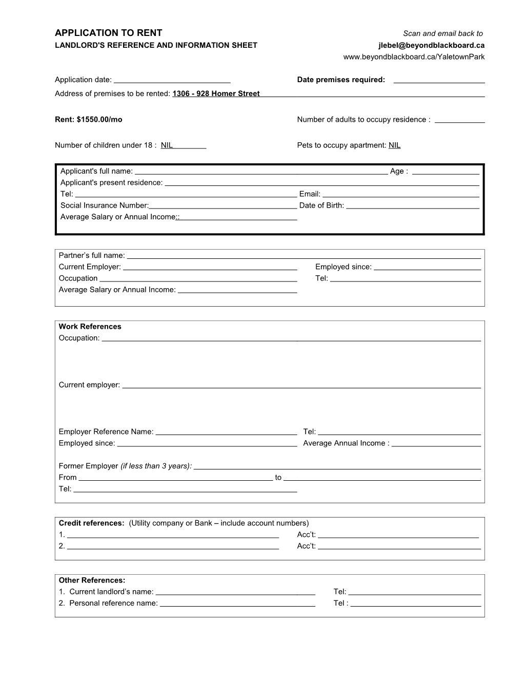 Application to Rent