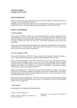 Manuel Jorba Curriculum Vitae