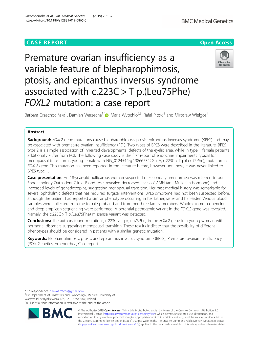 Premature Ovarian Insufficiency As a Variable Feature Of