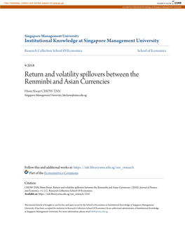 Return and Volatility Spillovers Between the Renminbi and Asian Currencies Hwee Kwan CHOW-TAN Singapore Management University, Hkchow@Smu.Edu.Sg