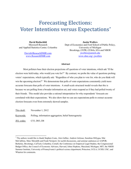 Forecasting Elections: Voter Intentions Versus Expectations*