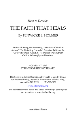 How to Develop the FAITH THAT HEALS