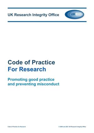 UKRIO Code of Practice for Research