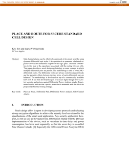 Place and Route for Secure Standard Cell Design