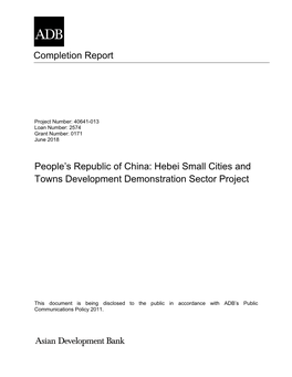 Completion Report People's Republic of China: Hebei Small Cities And