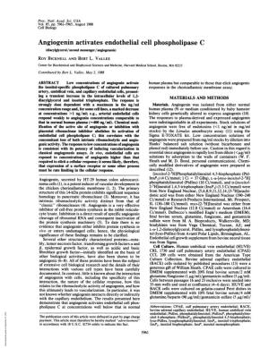 Angiogenin Activates Endothelial Cell Phospholipase C (Diacylglycerol/Second Messenger/Angiogenesis) Roy BICKNELL and BERT L