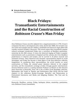 Transatlantic Entertainments and the Racial Construction of Robinson Crusoe's Man Friday