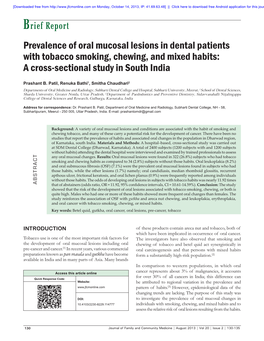 Prevalence of Oral Mucosal Lesions in Dental Patients with Tobacco Smoking, Chewing, and Mixed Habits: a Cross-Sectional Study in South India