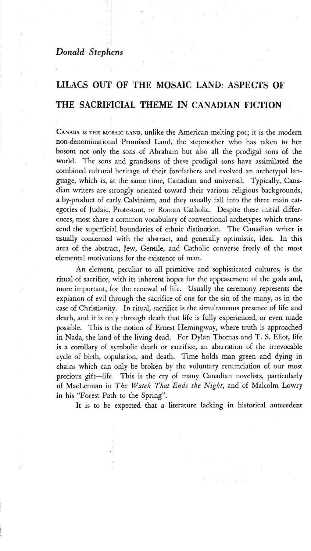 Donald Stephens LILACS out of the MOSAIC LAND: ASPECTS OF