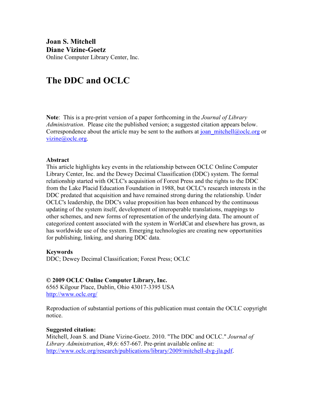 The DDC and OCLC