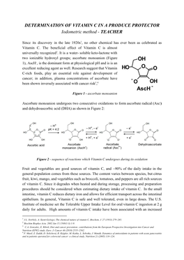 DETERMINATION of VITAMIN C in a PRODUCE PROTECTOR Iodometric Method - TEACHER ​