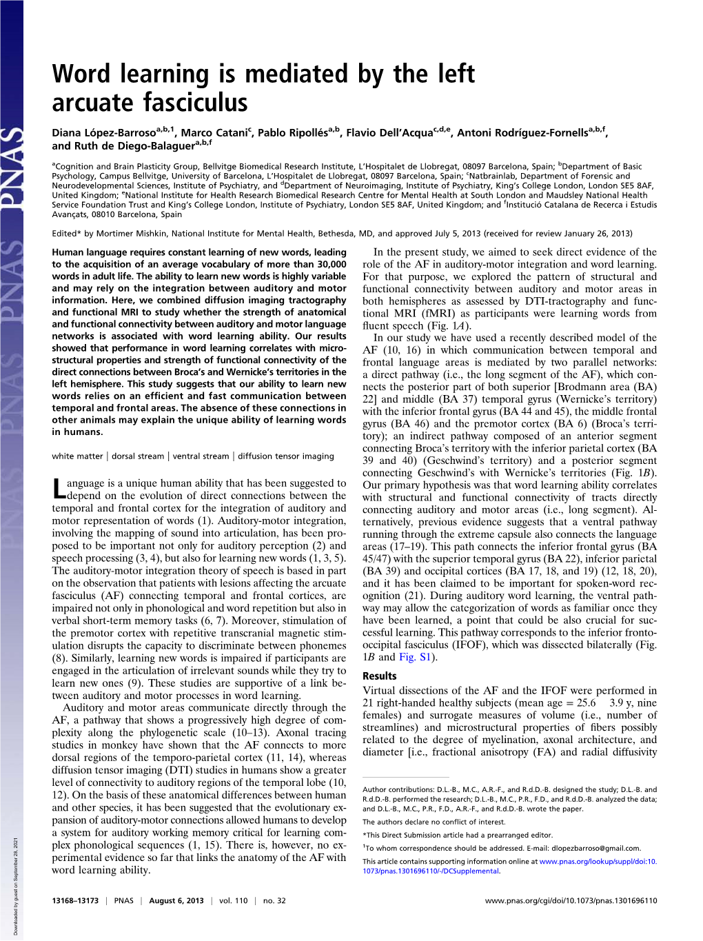 Word Learning Is Mediated by the Left Arcuate Fasciculus