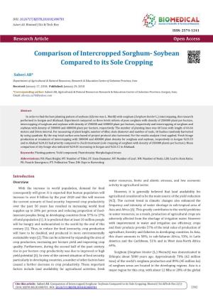 Comparison of Intercropped Sorghum- Soybean Compared to Its Sole Cropping