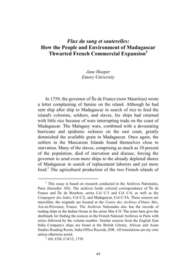 Flux Du Sang Et Sauterelles: How the People and Environment of Madagascar Thwarted French Commercial Expansion1