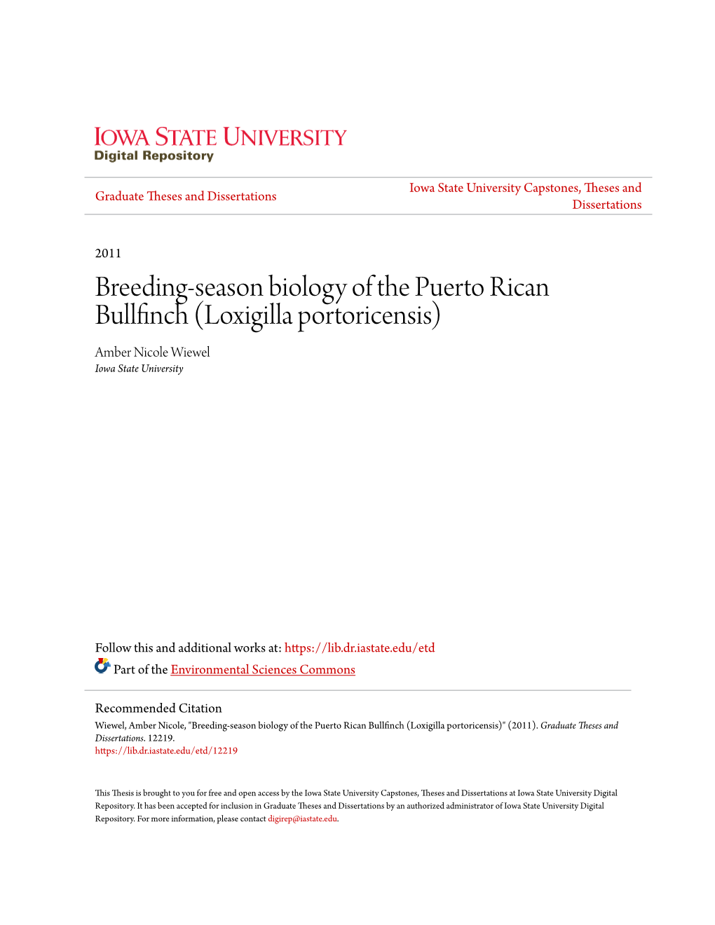 Breeding-Season Biology of the Puerto Rican Bullfinch (Loxigilla Portoricensis)