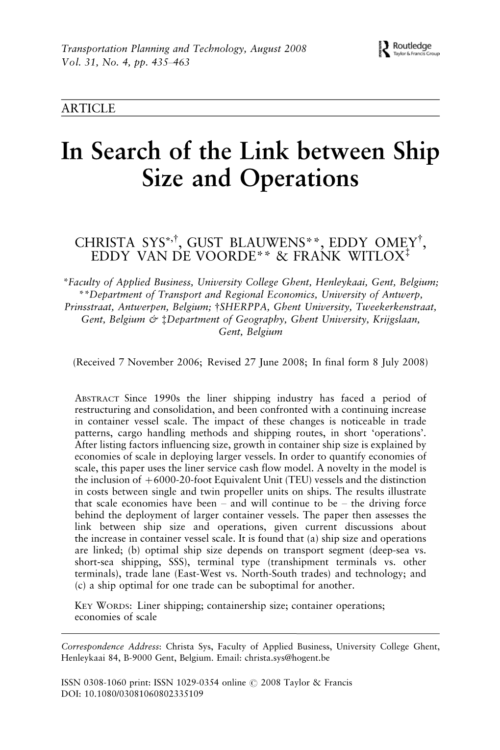 In Search of the Link Between Ship Size and Operations