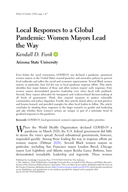 Local Responses to a Global Pandemic: Women Mayors Lead the Way Kendall D