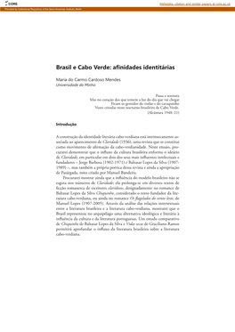 Brasil E Cabo Verde: Afinidades Identitárias