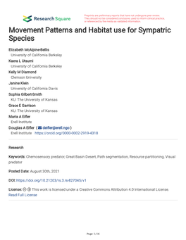 Movement Patterns and Habitat Use for Sympatric Species