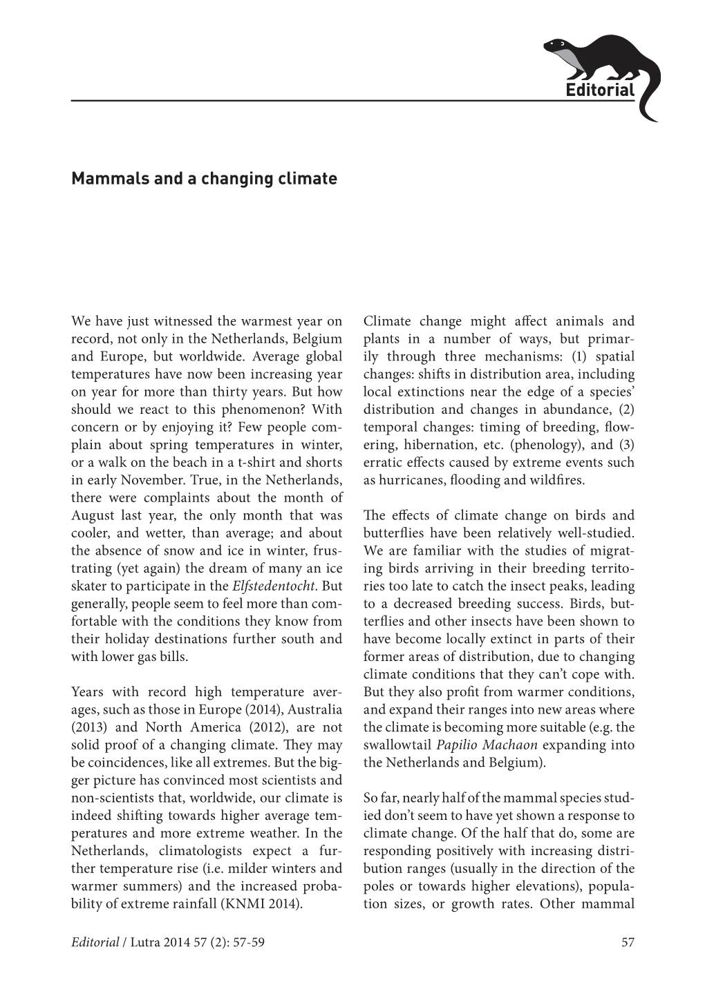 Editorial Mammals and a Changing Climate Editorial