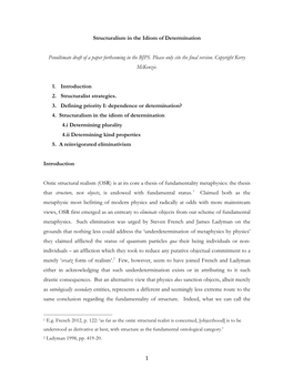 1 Structuralism in the Idiom of Determination Penultimate Draft of A