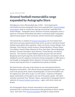 Arsenal Football Memorabilia Range Expanded by Autographs Store