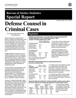 Defense Counsel in Criminal Cases by Caroline Wolf Harlow, Ph.D