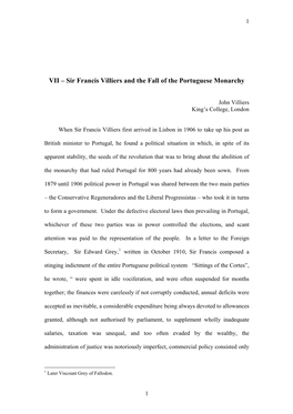 Sir Francis Villiers and the Fall of the Portuguese Monarchy