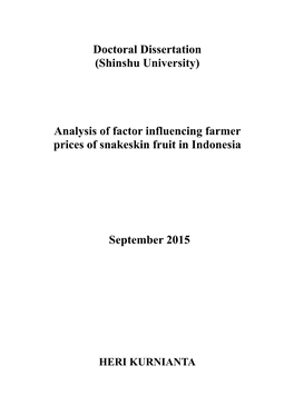 Analysis of Factor Influencing Farmer Prices of Snakeskin Fruit in Indonesia