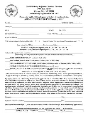 Nevada Division P.O. Box 22333 Carson City, NV 89721 Membership Application for 2021
