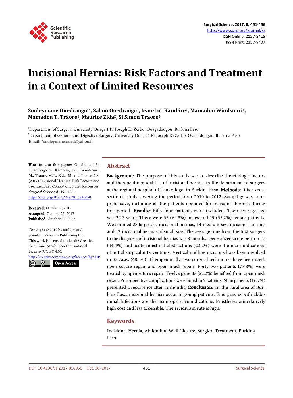 Incisional Hernias: Risk Factors and Treatment in a Context of Limited Resources