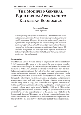 The Modified General Equilibrium Approach to Keynesian Economics