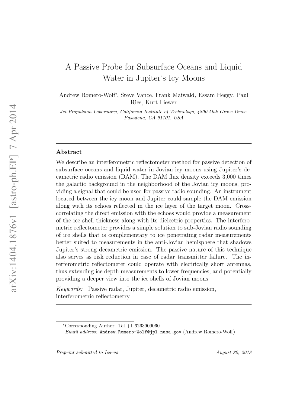 A Passive Probe for Subsurface Oceans and Liquid Water in Jupiter’S Icy Moons